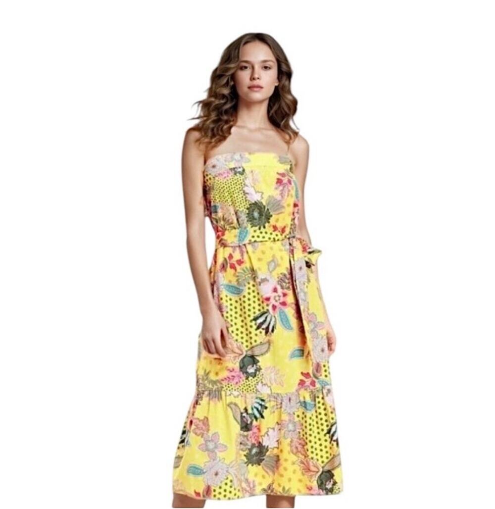 LOFT Women’s NEW yellow floral sundress, midi, spaghetti straps, belt, Size 4
